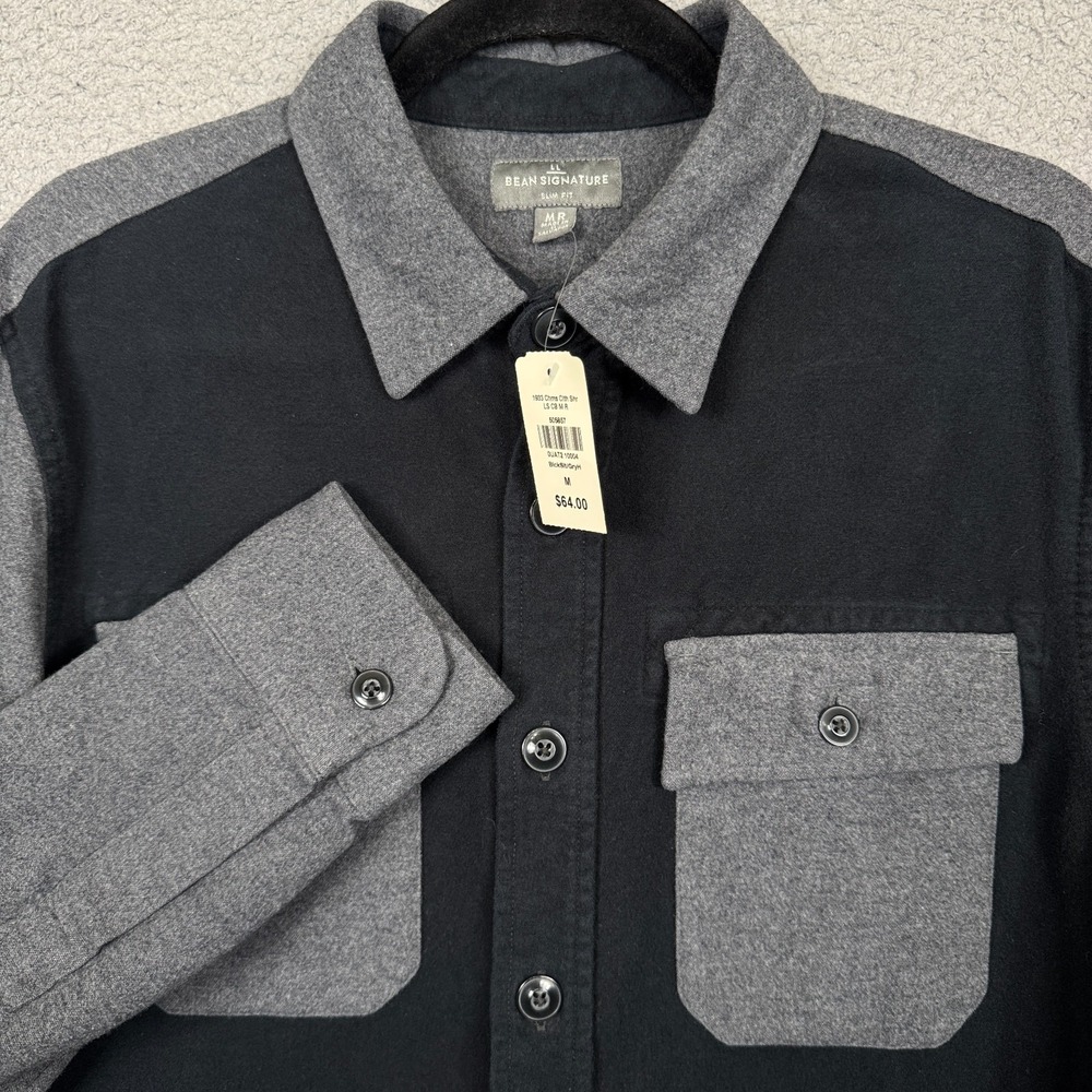 LL Bean Shirt Mens M Black Gray Chamois Cloth Button Outdoor Rugged Shacket